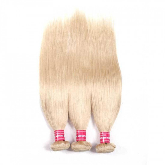 Preciousluxuryhair Hair Blonde 613 Hair Weave 3 Bundles Straight Hair Virgin Human Hair Weft