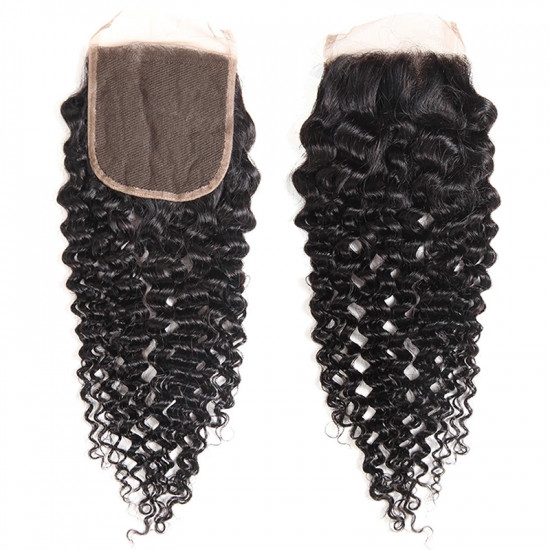 Preciousluxuryhair Hair Brazilian Human Curly Hair 4x4 Free Part Lace Closure Pre-Plucked With Baby Hair