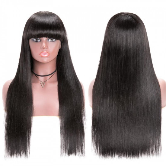 Preciousluxuryhair Hair Brazilian Human Hair Wig with Bangs Silky Straight Machine-made Wig 12-24 inch On Sale