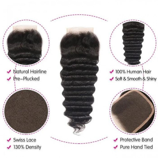 Preciousluxuryhair Hair Brazilian Loose Deep Wave 3 Bundles Hair with 4*4 Lace Closure Deals