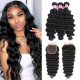 Preciousluxuryhair Hair Brazilian Loose Deep Wave 3 Bundles Hair with 4*4 Lace Closure Deals