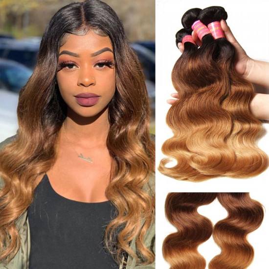 Preciousluxuryhair Hair 1 Bundle Ombre Body Wave Hair #T1b/4/27 Ombre Brown Virgin Hair Bundle 16