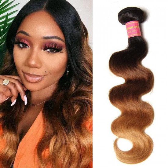 Preciousluxuryhair Hair 1 Bundle Ombre Body Wave Hair #T1b/4/27 Ombre Brown Virgin Hair Bundle 16