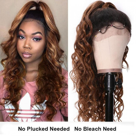 Preciousluxuryhair Ombre Deep Curly Human Hair Wig With Baby Hair Pre Plucked T1B/4/27 Ombre Curly Hair Lace Front Wig 150% Density