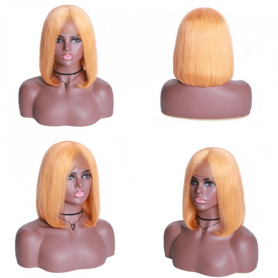 Preciousluxuryhair Hair Short Bob Wig 13*4 Lace Front Fanta Orange/ Peach Yellow Hair Wig Preplucked For Black Women