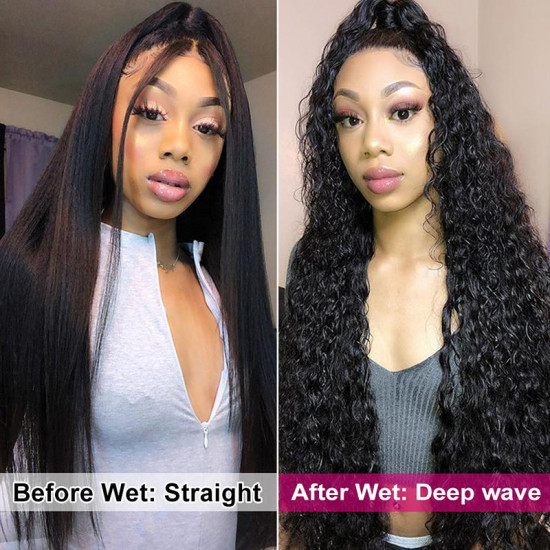 Preciousluxuryhair Hair Wet And Wavy Deep Wave Lace Front Wigs Preplucked With Baby Hair 150% Density Dry For Straight & Wet For Deep Style