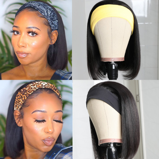 Preciousluxuryhair Headband Bob Wigs Straight Glueless Human Hair Wigs 150% Density Easy Wear & Go Wigs