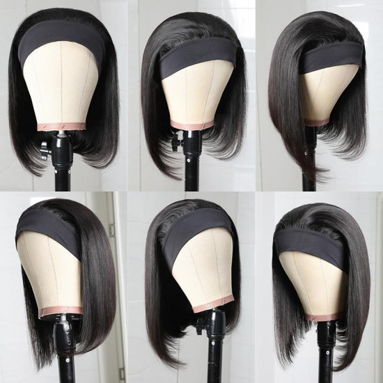 Preciousluxuryhair Headband Bob Wigs Straight Glueless Human Hair Wigs 150% Density Easy Wear & Go Wigs