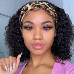 Preciousluxuryhair Headband Bob Wigs Water Wave Glueless Human Hair Wigs 150% Density Easy Wear & Go Wigs