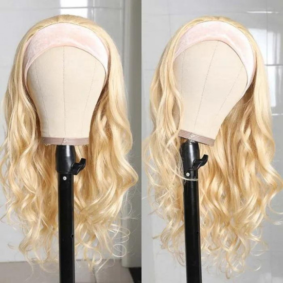 Preciousluxuryhair High-quality 613 Blonde Color Headband Wig Natural Wave Glue-less Human Hair Wigs with Hair Scarf Gifts