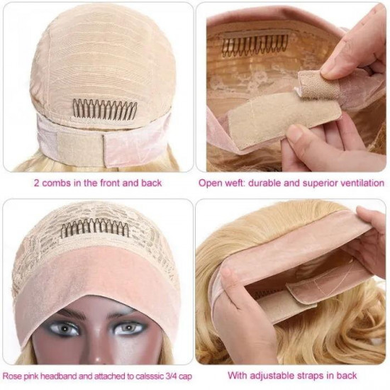 Preciousluxuryhair High-quality 613 Blonde Color Headband Wig Natural Wave Glue-less Human Hair Wigs with Hair Scarf Gifts