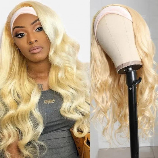 Preciousluxuryhair High-quality 613 Blonde Color Headband Wig Natural Wave Glue-less Human Hair Wigs with Hair Scarf Gifts