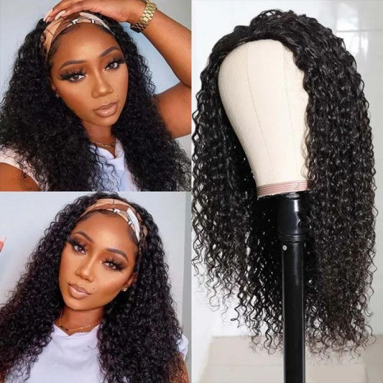 Preciousluxuryhair High-Quality Jerry Curly Human Hair Half Wigs Glueless Wigs with Random Gift Headband