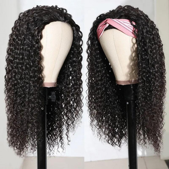 Preciousluxuryhair High-Quality Jerry Curly Human Hair Half Wigs Glueless Wigs with Random Gift Headband