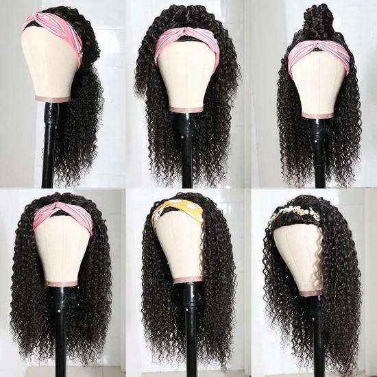 Preciousluxuryhair High-Quality Jerry Curly Human Hair Half Wigs Glueless Wigs with Random Gift Headband