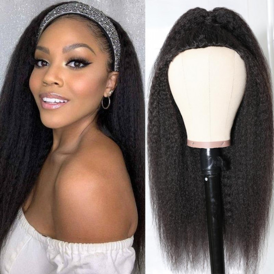 Preciousluxuryhair High-Quality Kinky Straight Human Hair Half Wigs For Women Glueless Wigs with Random Gift Headband