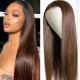 Preciousluxuryhair #4 Chestnut Brown Color Straight Human Hair Wigs Hand Tied Lace Part Wig 150% Density