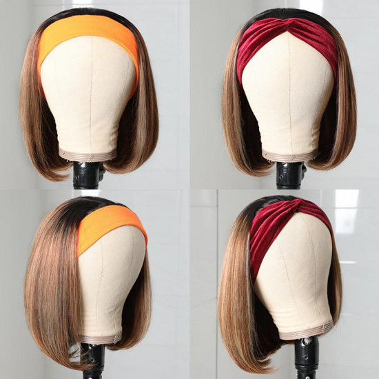 Preciousluxuryhair Highlight Blonde Piano Color Straight Headband Wigs 150% Density Glue-less 100% Human Hair Wigs