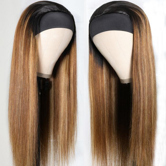 Preciousluxuryhair Highlight Blonde Piano Color Straight Headband Wigs 150% Density Glue-less 100% Human Hair Wigs