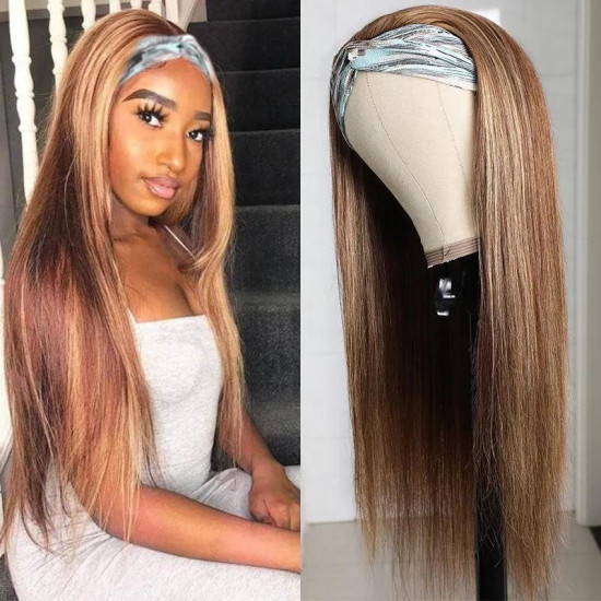 Preciousluxuryhair Highlight Blonde Piano Color Straight Headband Wigs 150% Density Glue-less 100% Human Hair Wigs