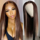 Preciousluxuryhair Highlight Brown Chocolate D427 Color Long Straight Hand Tied Lace Part Wig100%  Human Hair Wigs