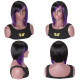 Preciousluxuryhair Highlight Purple Color Layered Bob Wigs With Side Bangs Straight Hair Glueless Wig 150% Density