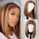 Preciousluxuryhair Highlight Straight Bob 4 by 4 Hand Tied Lace Part Wig Ombre Color Human Hair Wigs