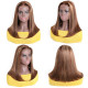 Preciousluxuryhair Highlight Straight Bob 4 by 4 Hand Tied Lace Part Wig Ombre Color Human Hair Wigs