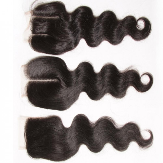 Preciousluxuryhair 1pcs 4*4 Lace Closure Body Wave Hairstyle Three/Middle/Free Part Swiss Lace Closure