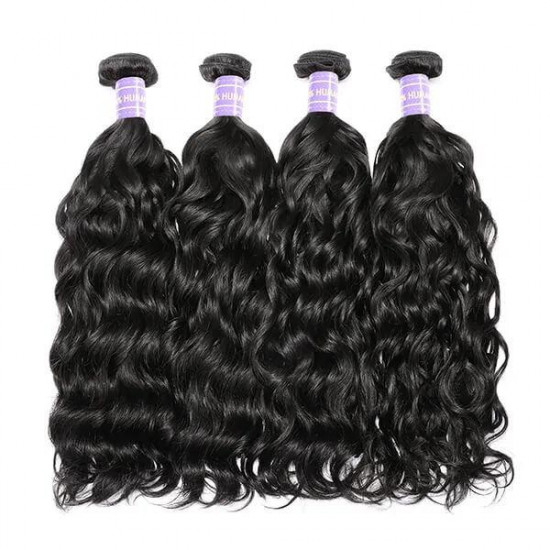 Preciousluxuryhair Remy Human Hair Weaves Natural Wave 4 Bundles 100% Human Hair Natural Black Color