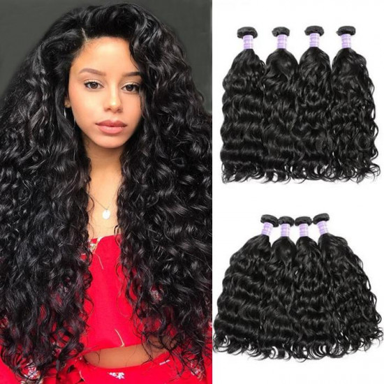 Preciousluxuryhair Remy Human Hair Weaves Natural Wave 4 Bundles 100% Human Hair Natural Black Color