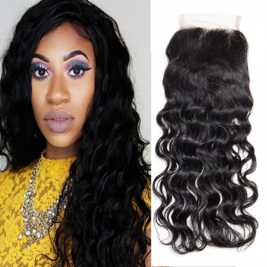 Preciousluxuryhair Hair Virgin Natural Wave Hair 4*4 Free Part Swiss Lace Closure