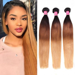 Preciousluxuryhair Hair Indian Virgin Straight Hair Ombre T1b/427 Color Human Hair Extensions 3/4 Bundles