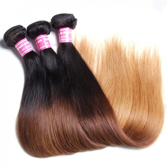 Preciousluxuryhair Hair Indian Virgin Straight Hair Ombre T1b/427 Color Human Hair Extensions 3/4 Bundles