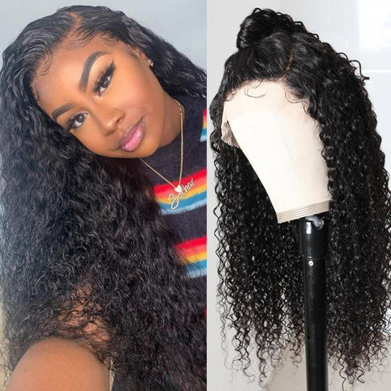 Preciousluxuryhair Jerry Curly Wigs Three Part Lace Closure Wig High Quality Hand Tied Natural Hairline Human Hair Wigs 150% Density