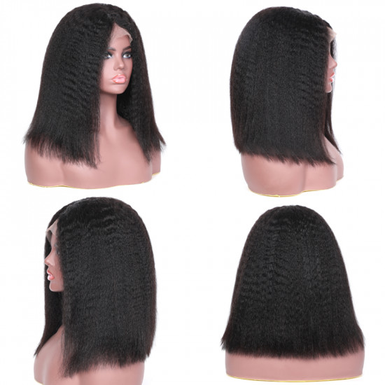 Preciousluxuryhair 9A Kinky Straight 13*4 Lace Front Wigs Short Bob Wig Pre-plucked With Baby Hair