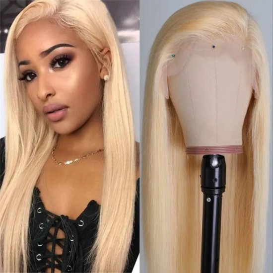 Preciousluxuryhair Hair 613 Blonde Color Lace Frontal Wigs Pre Plucked Straight Human Hair Wigs Virgin Human Hair Wig 130% 150% Density