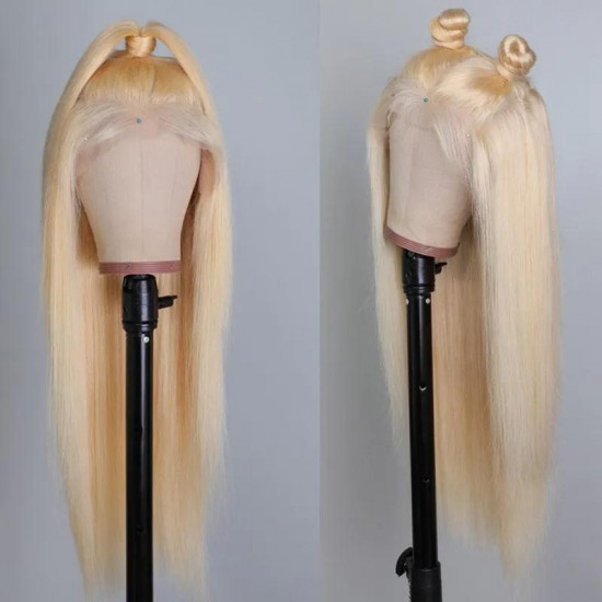 Preciousluxuryhair Hair 613 Blonde Color Lace Frontal Wigs Pre Plucked Straight Human Hair Wigs Virgin Human Hair Wig 130% 150% Density