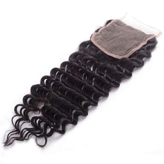 Preciousluxuryhair Hair Malaysian Remy Human Hair Deep Wave 3 Bundles With 4*4 Lace Closure Free Part Closure