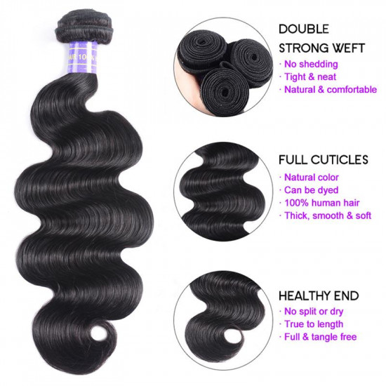 Preciousluxuryhair Malaysian Body Wave 3 Bundles Weaves with 4x4 Lace Closure Affordable Remy Human Hair