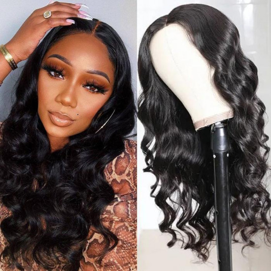 Preciousluxuryhair 4 By 4 Lace Closure Part Wig With Baby Hair Body Wave Natural Color 150% Density Hand Tied Lace Part Line Realistic Wigs