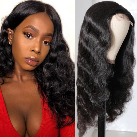 Preciousluxuryhair 4 By 4 Lace Closure Part Wig With Baby Hair Body Wave Natural Color 150% Density Hand Tied Lace Part Line Realistic Wigs