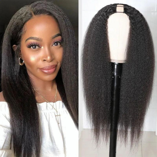 Preciousluxuryhair U Part Wig 100% Human Hair Wigs U-shaped Size 2x4 Size Kinky Straight Glueless Human Hair Wigs