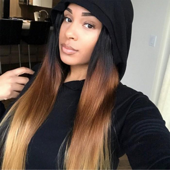 Preciousluxuryhair Hair Ombre Hair T1b/4/27 Color Straight Human Hair 3 Bundles with Lace Closure 100% Human Hair