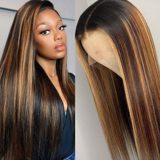 Preciousluxuryhair Trendiest Ombre Highlight Color #1B/30 Balayage Blonde Human Hair Lace Front Wigs