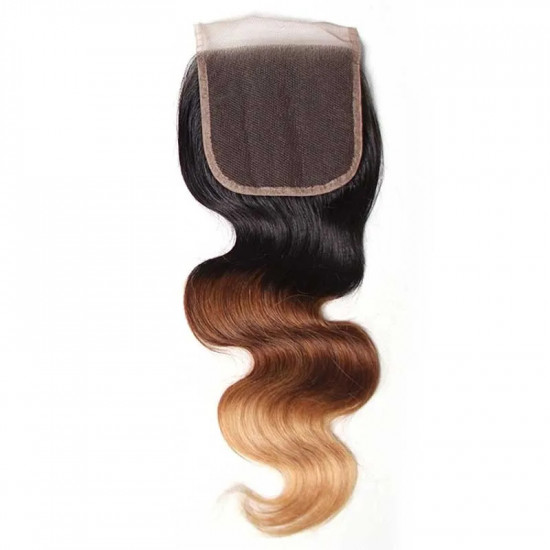 Preciousluxuryhair Ombre T1B/4/27 Human Hair Lace Closure 4*4 Body Wave Closure