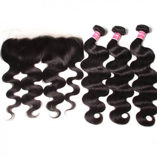 Preciousluxuryhair Peruvian Body Wave 3 Bundles with 13*4 Ear to Ear Lace Frontal 100% Human Hair