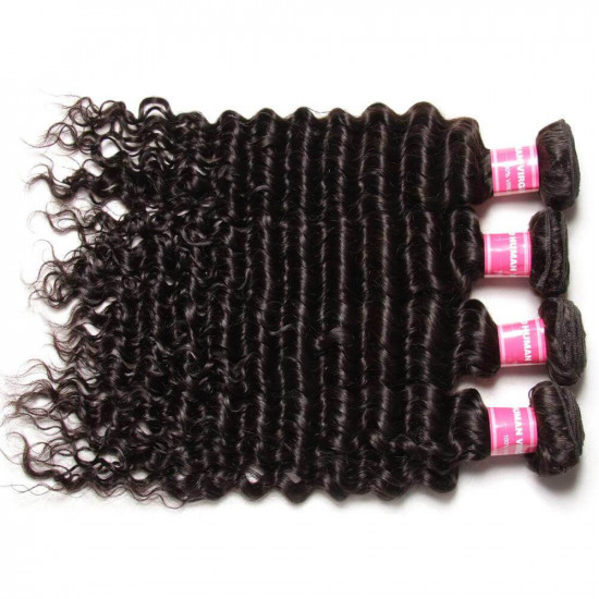 Preciousluxuryhair Hair Peruvian Deep Wave Hair 3 Bundles With  4