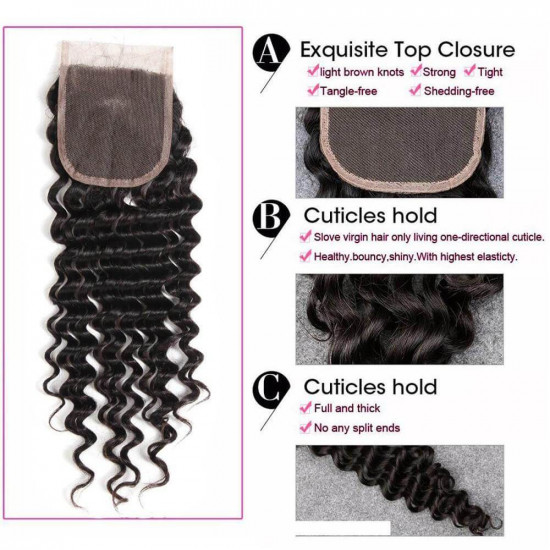 Preciousluxuryhair Hair Peruvian Deep Wave Hair 3 Bundles With  4