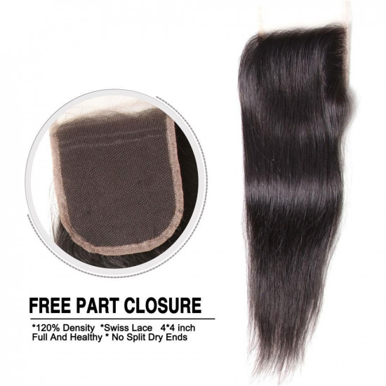 Preciousluxuryhair Virgin Peruvian Hair Straight Hair 4 Bundles With 4*4 Lace Closure, Hotsale Peruvian Hair Weaves